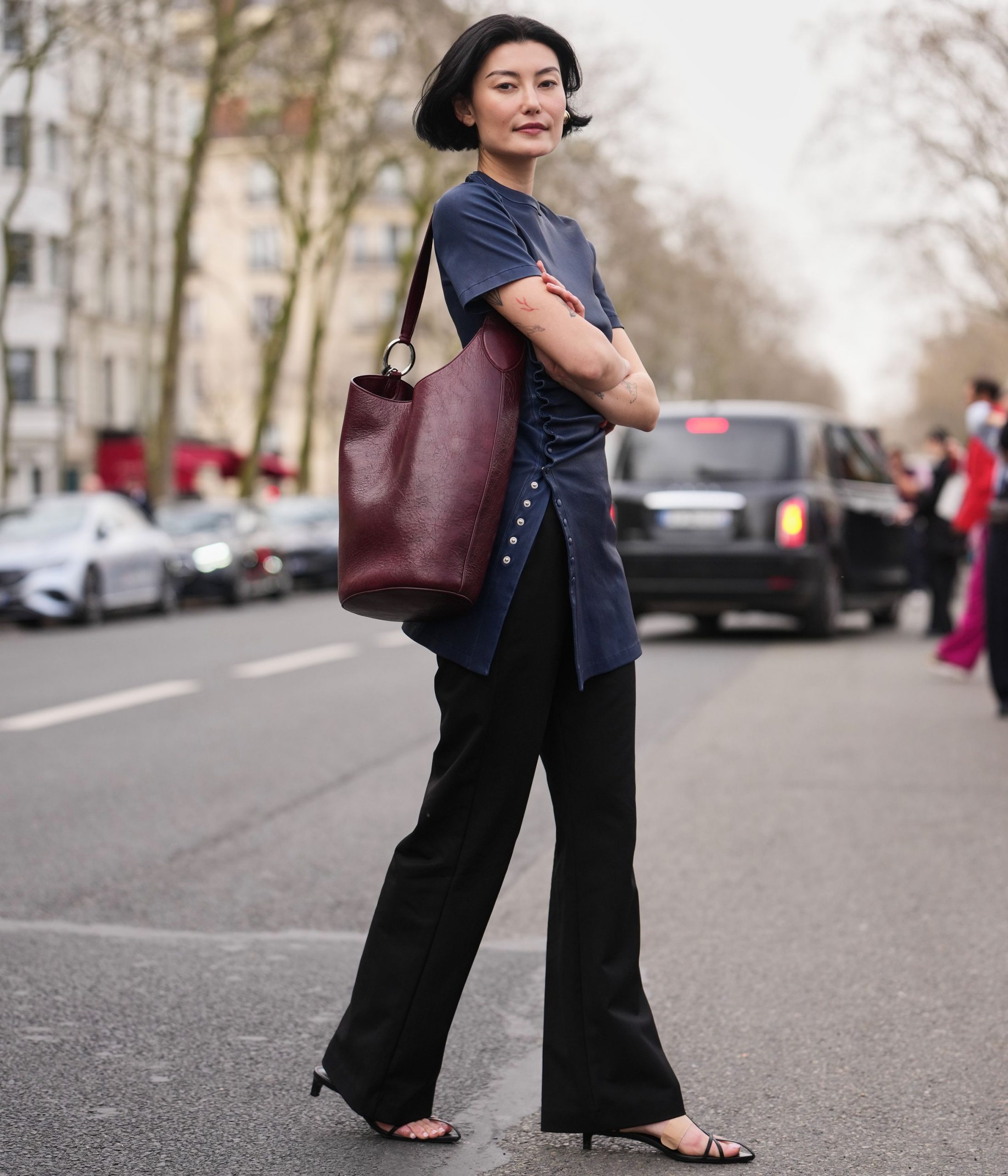 Chic Layering with Orange Sweater and Button-Up — Flare Leggings Outfits