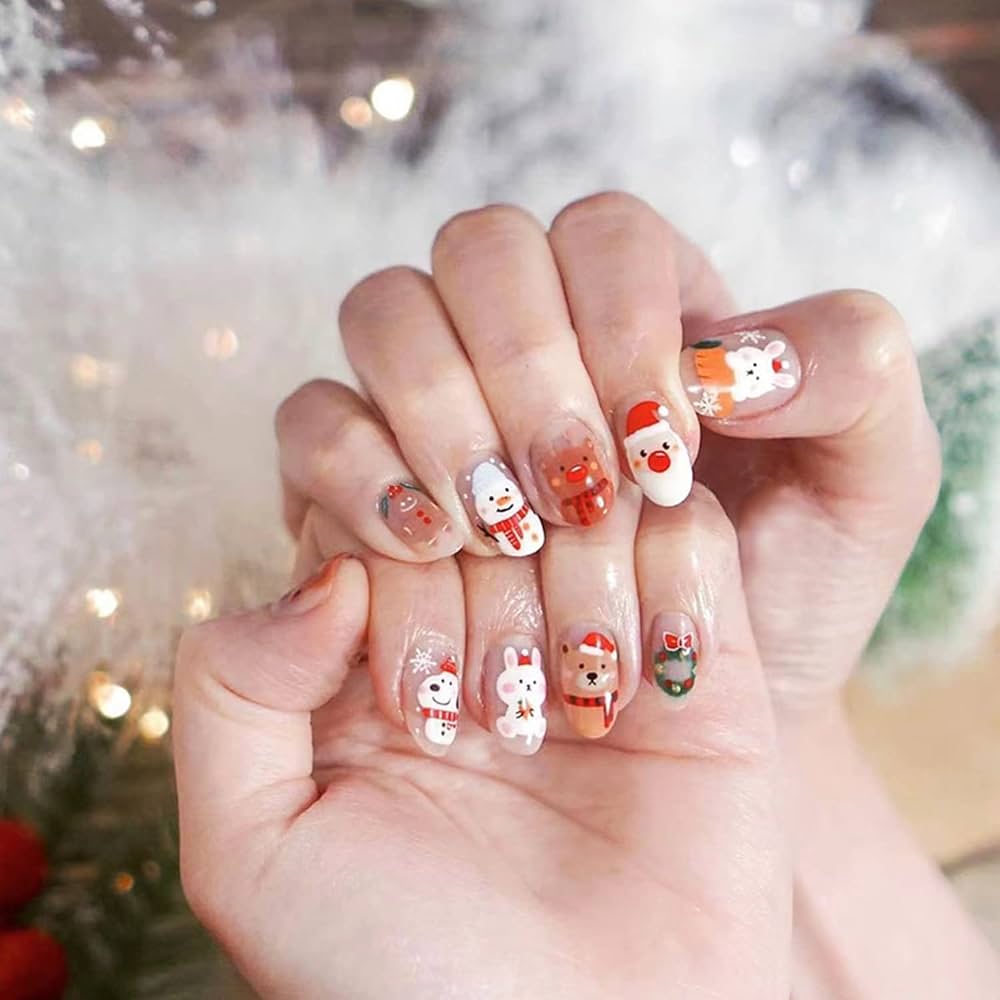 Clear Base Character Motif Nails Clear Base Character Motif Nails — Winter Nails for Kids