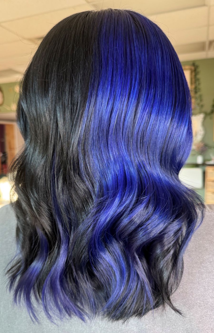 Collarbone Black With Vivid Electric Blue Highlights — Blue Black Hair