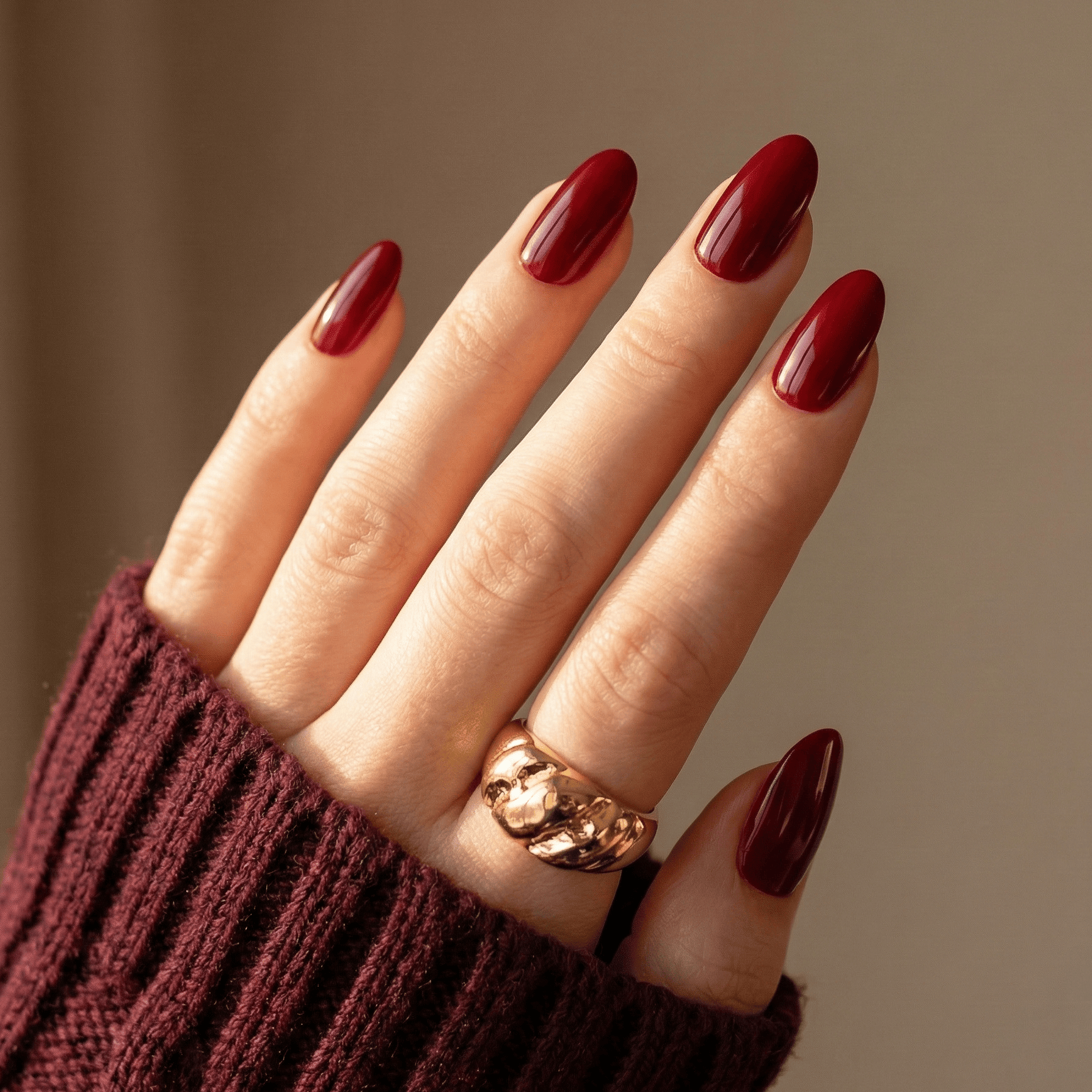Brown Undertone Deep Red Almond Nails Brown Undertone Deep Red Almond Nails — Black Cherry Nails