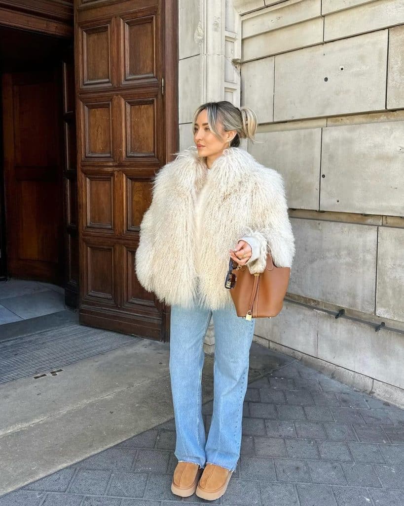 Cream Fuzzy Jacket and Jeans for a Relaxed Casual Winter Look Cream Fuzzy Jacket and Jeans for a Relaxed Casual Winter Look — December Outfits