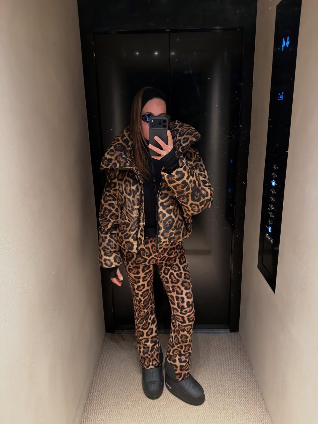 Black Moon Boots with Matching Leopard Print Set — Moon Boots Outfits
