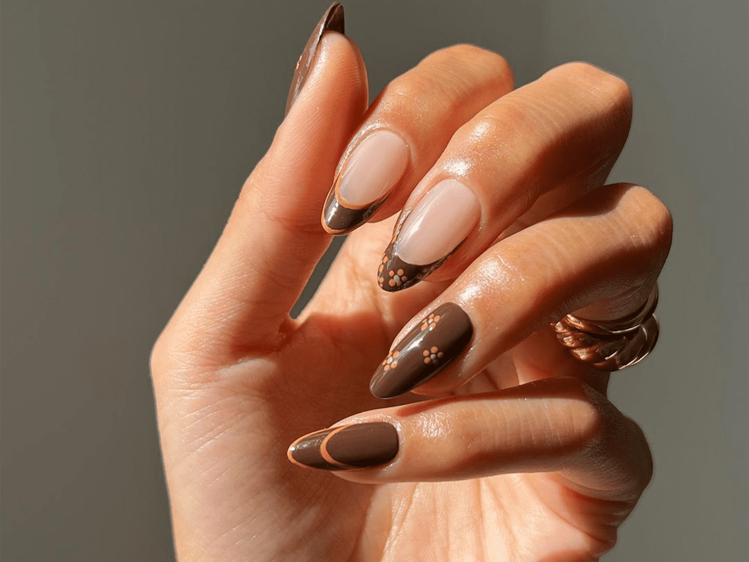 Brown French Dot Almond Nails Brown French Dot Almond Nails — Almond Nail Designs