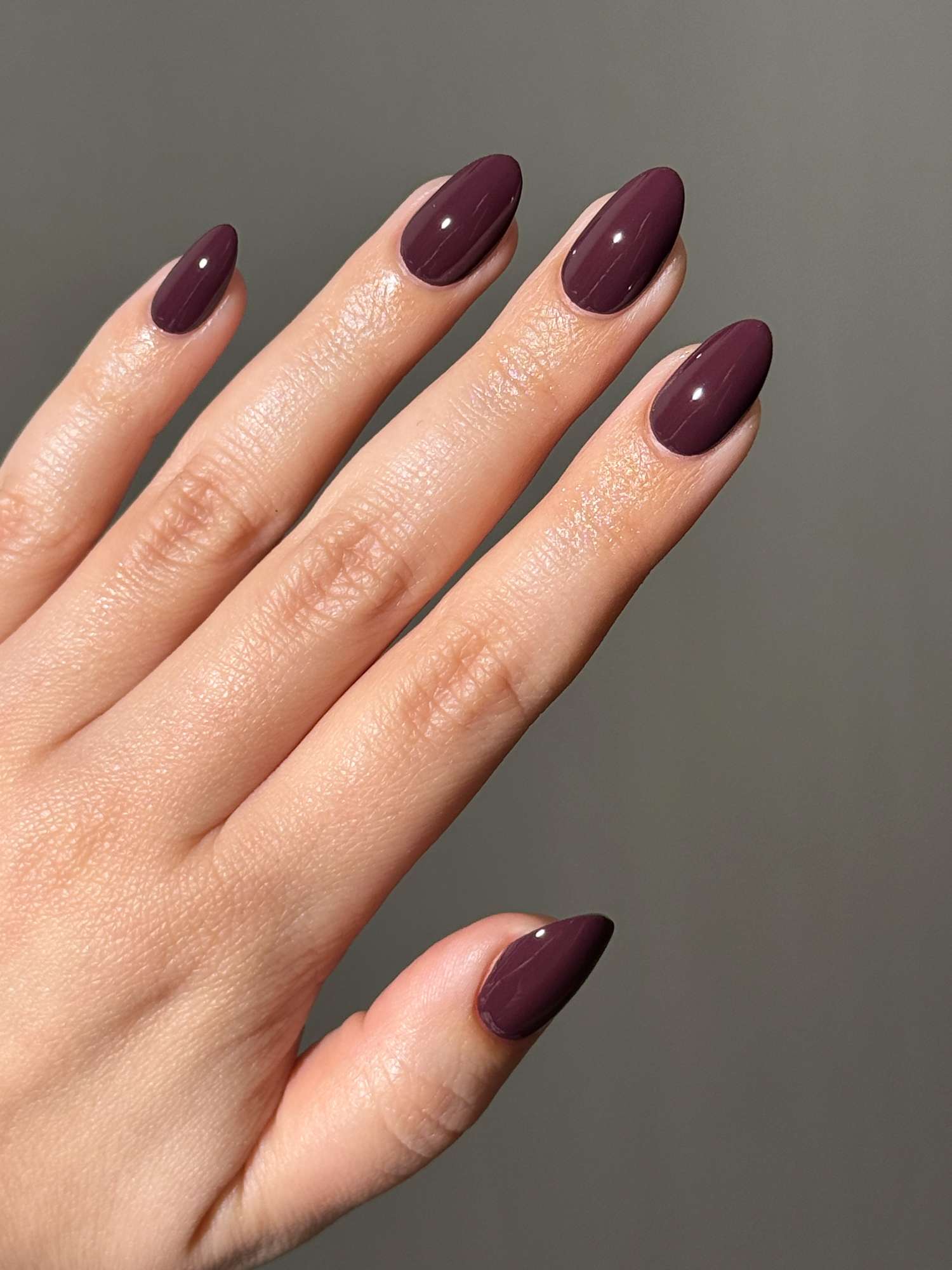 Deep Plum High Gloss Medium Stilettos — Winter Purple Nails