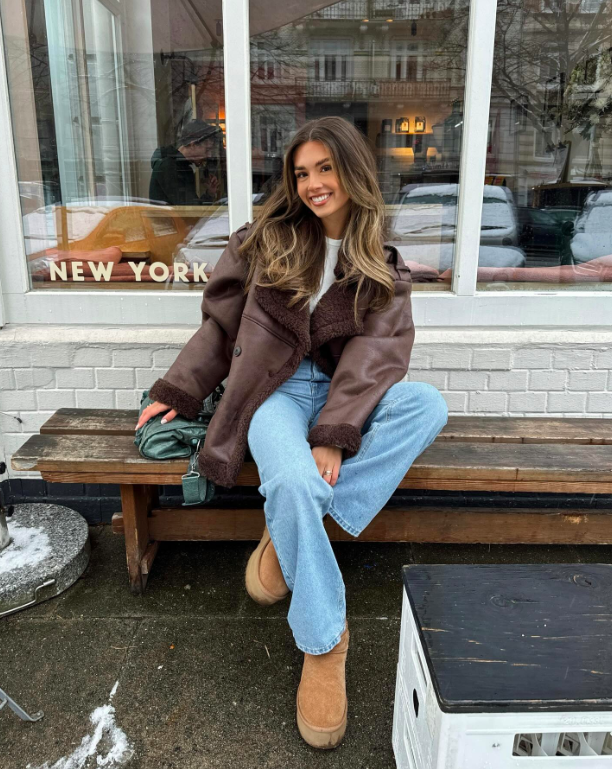 Cozy Wide-Leg Jeans with Brown Faux Fur Lined Jacket — Winter Outfits with Jeans