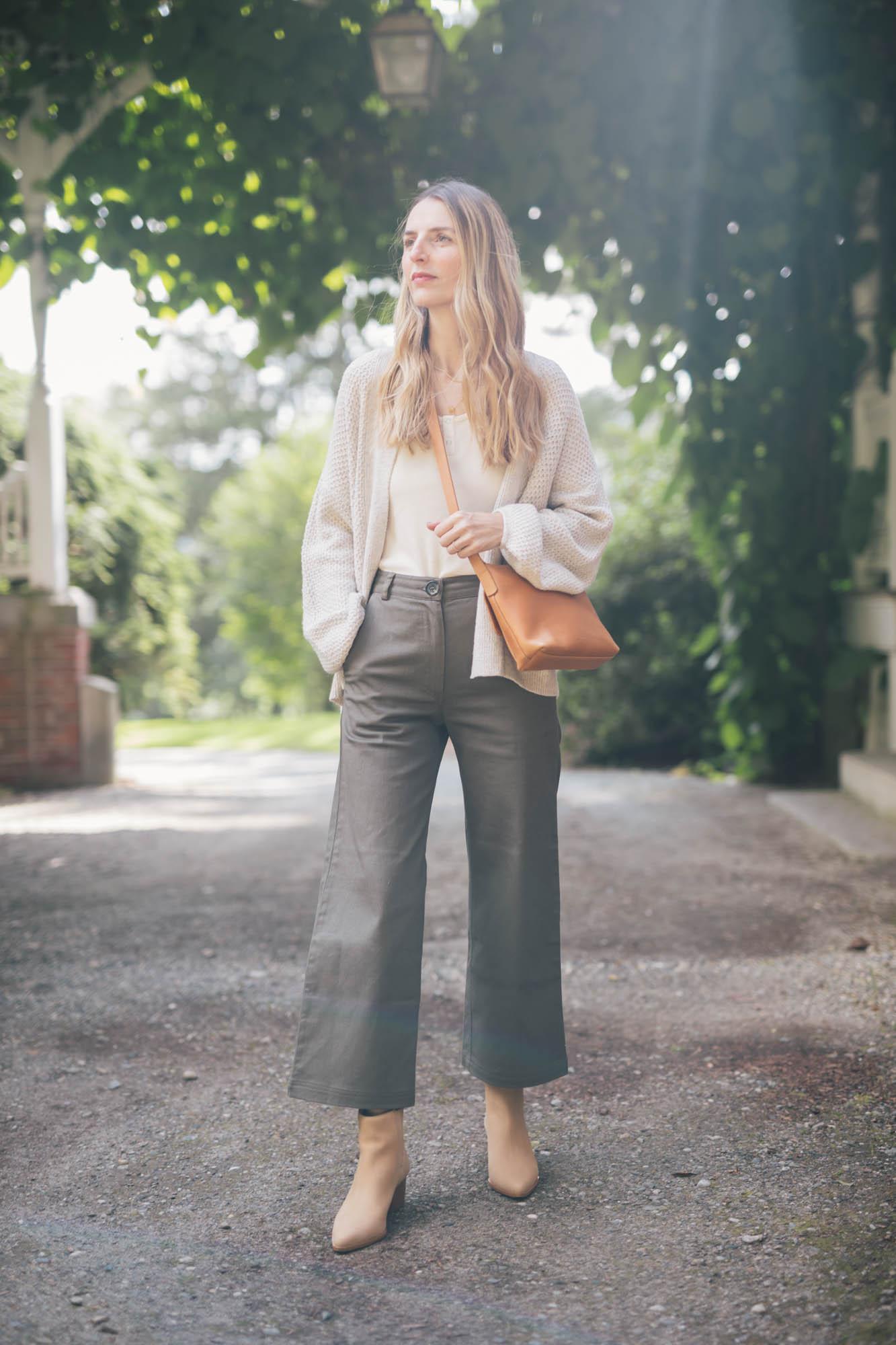 Relaxed Chic: Cream Cardigan with Olive Green Trousers Relaxed Chic: Cream Cardigan with Olive Green Trousers — Cardigan Outfits