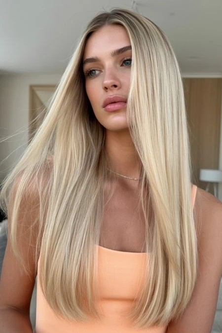 Icy Platinum Blonde Sleek Blowout — Aesthetic Winter Hairstyles
