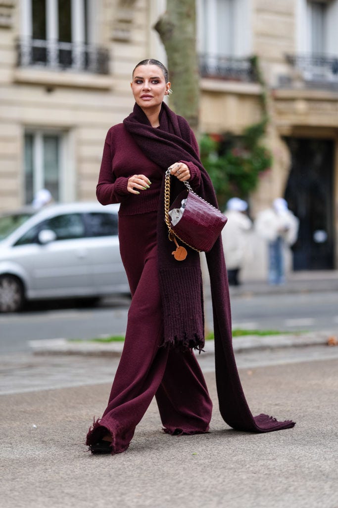 Cozy Monochromatic Burgundy Knit Set with Scarf — Burgundy Outfits