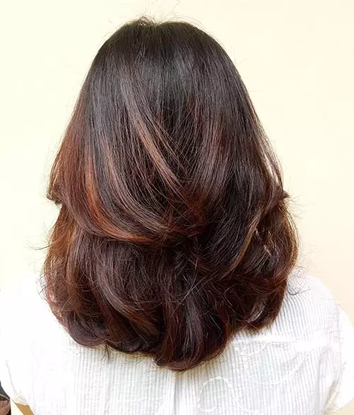 No Bangs Dark Brown Collarbone Shag With Auburn Highlights No Bangs Dark Brown Collarbone Shag With Auburn Highlights — Winter Shag Haircuts