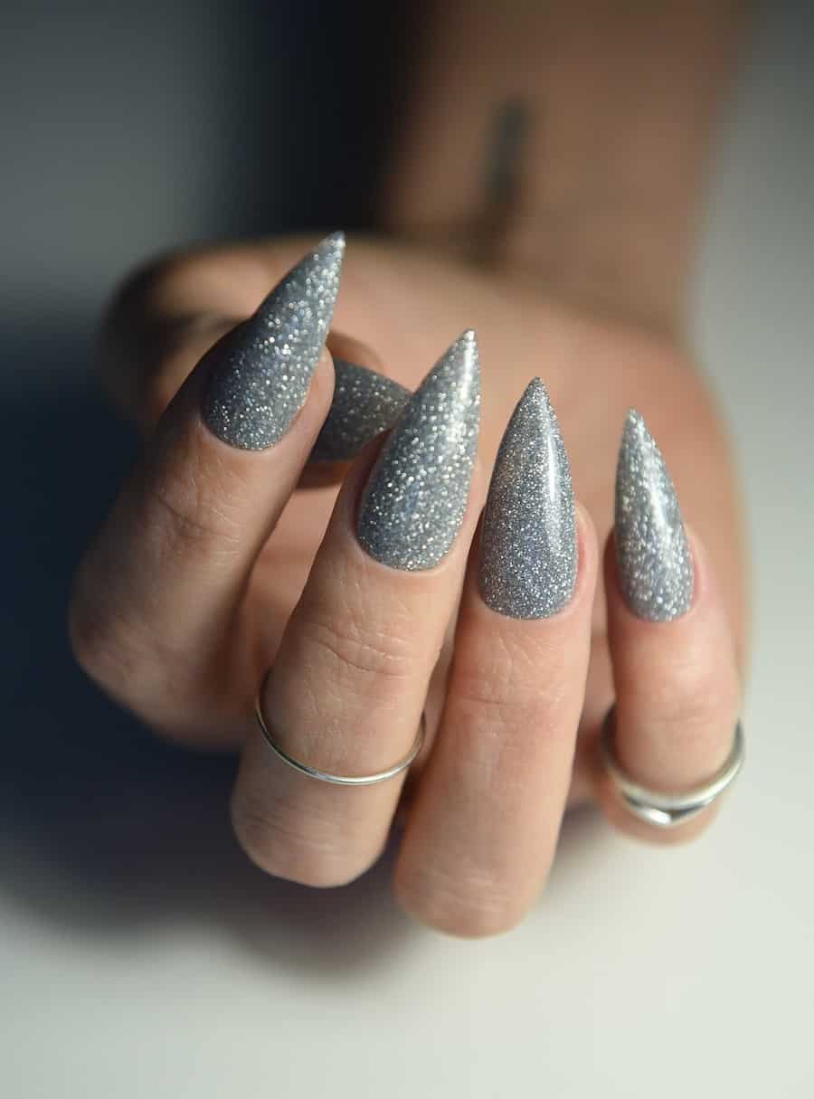 Glitter Visual Idea — Winter Stiletto Nails