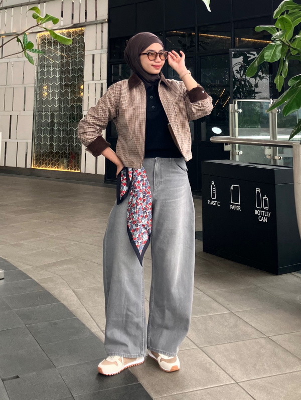 Floral Print Silk Scarf Tied to Bag for a Subtle Accent — Scarf Outfits