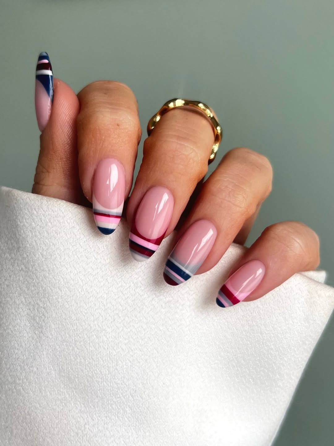 Striped Multi-Colored French Tips Striped Multi-Colored French Tips — French Nail Designs