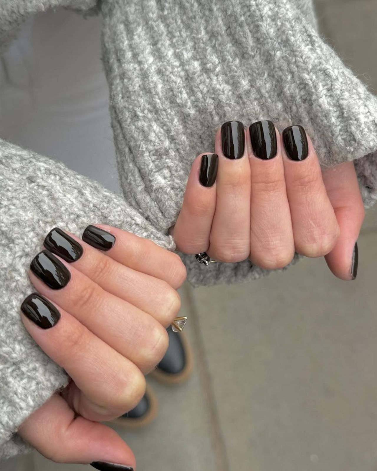 Classic Deep Black Glossy Square Nails — Winter Black Nails