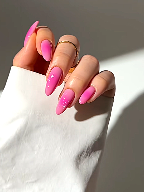 Medium Almond Pink Yellow Ombre Sparkle Medium Almond Pink Yellow Ombre Sparkle — Trendy Simple Nail Designs