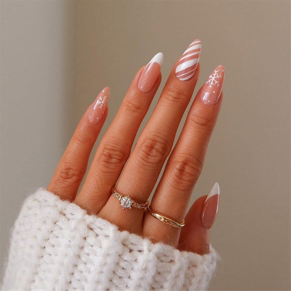 Candy Cane Stripe and Snowflake Nails — Winter Nails