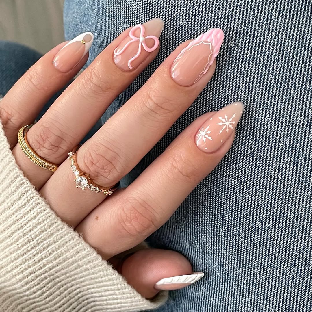 Mixed Winter Designs on Almond Nails Mixed Winter Designs on Almond Nails — Winter Nail Colors for Women Over 40