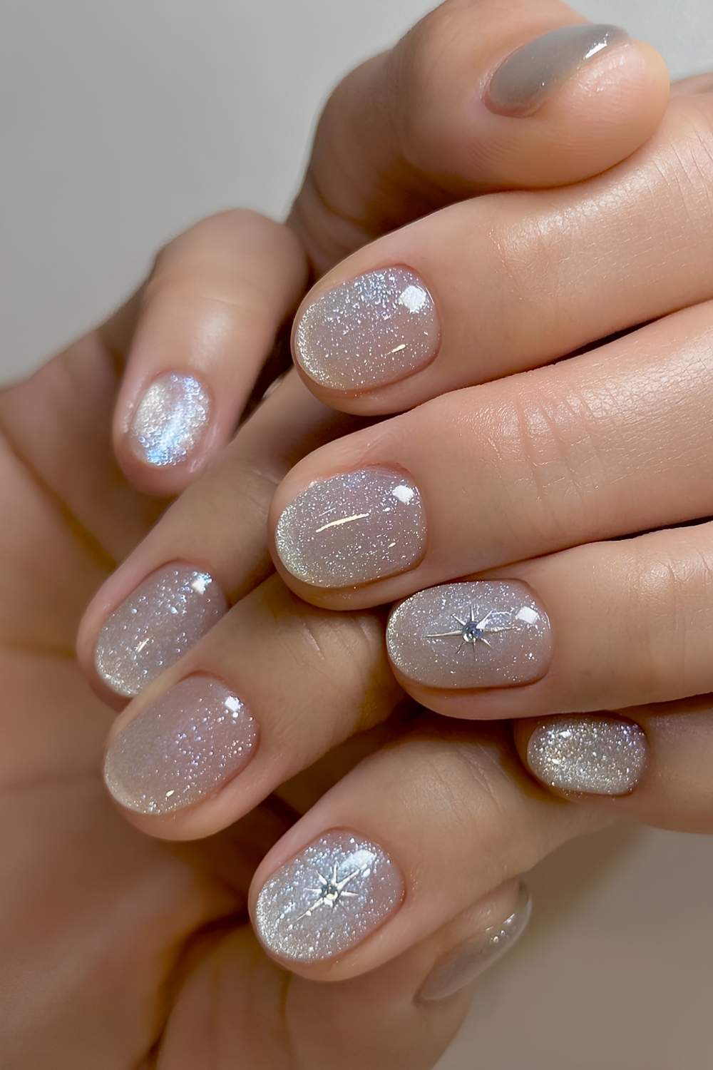 Pale Nude Star Rhinestone Round Nails Pale Nude Star Rhinestone Round Nails — Velvet Nails