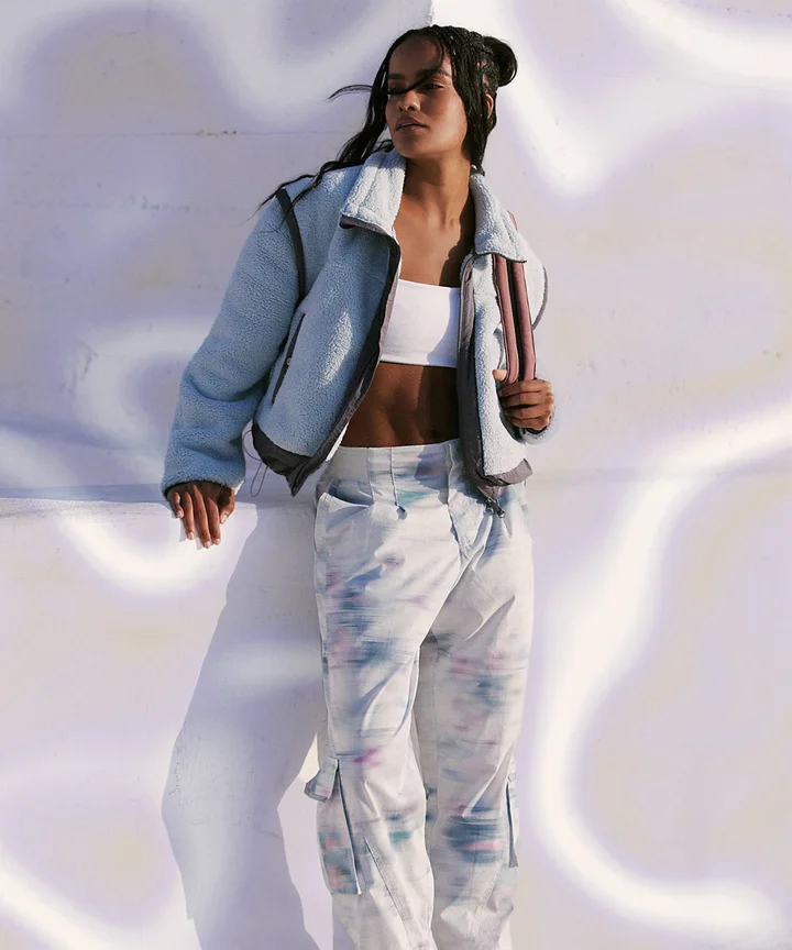 Mixed Hues: Light Blue Fleece with Neon and Brown Trim Mixed Hues: Light Blue Fleece with Neon and Brown Trim — Fleece Jacket Outfits