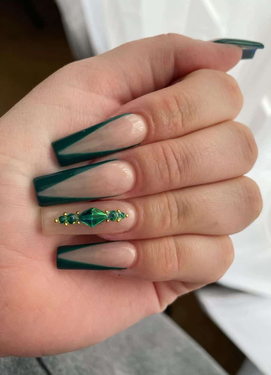Emerald Gem French Square Nails Emerald Gem French Square Nails — Emerald Green Nails