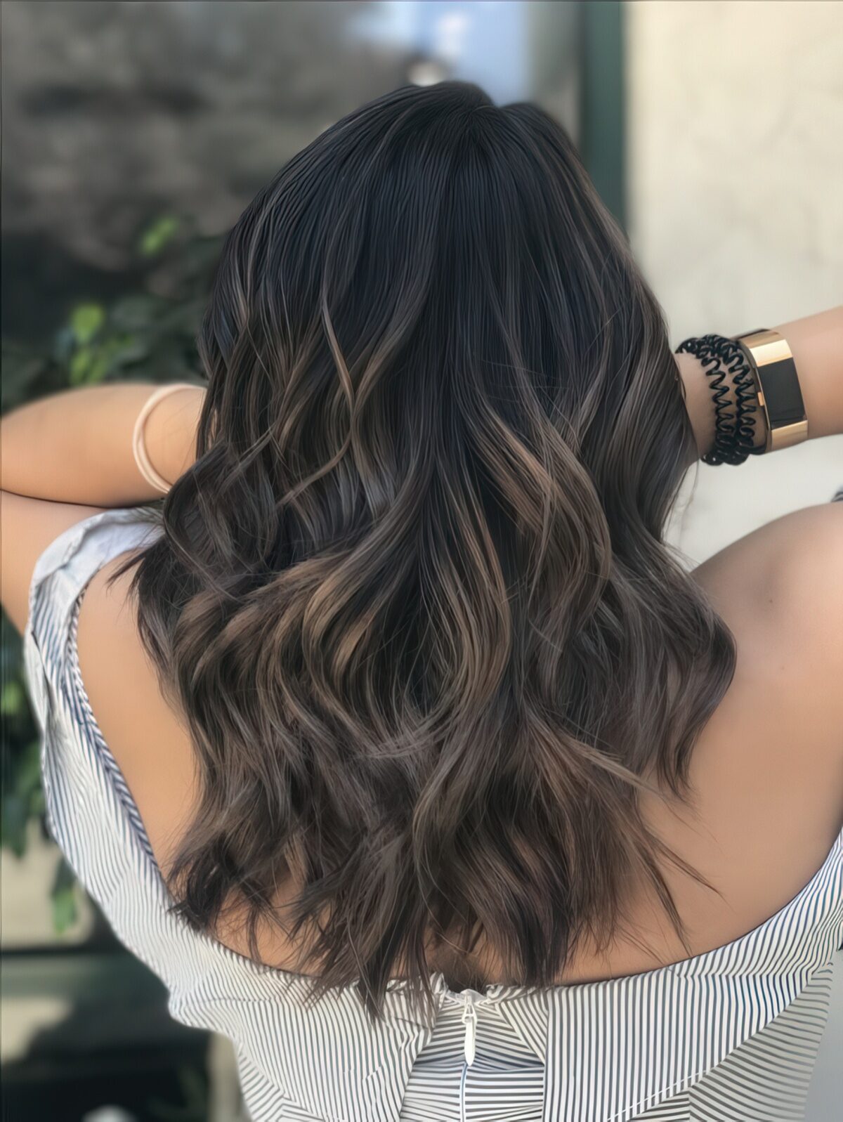 No Bangs Mid-Back Dark Brown With Ash Brown Balayage Contrast — Ash Brown Hair