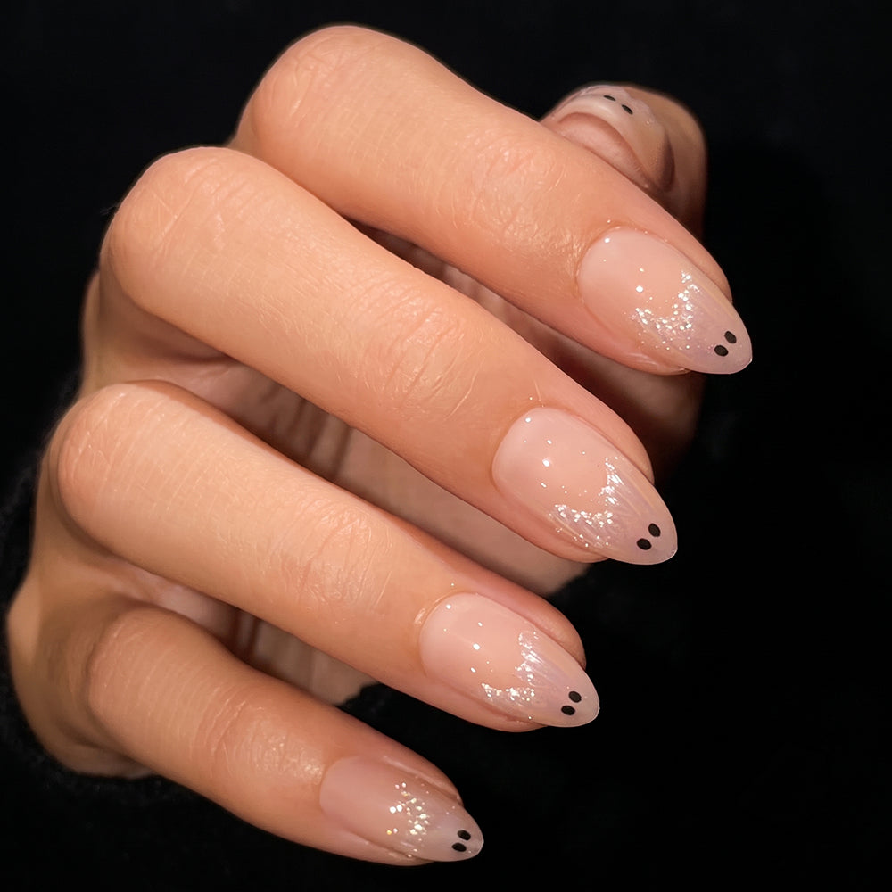 Sheer Nude Pink Glitter Dot Almond Nails Sheer Nude Pink Glitter Dot Almond Nails — Almond Nail Designs