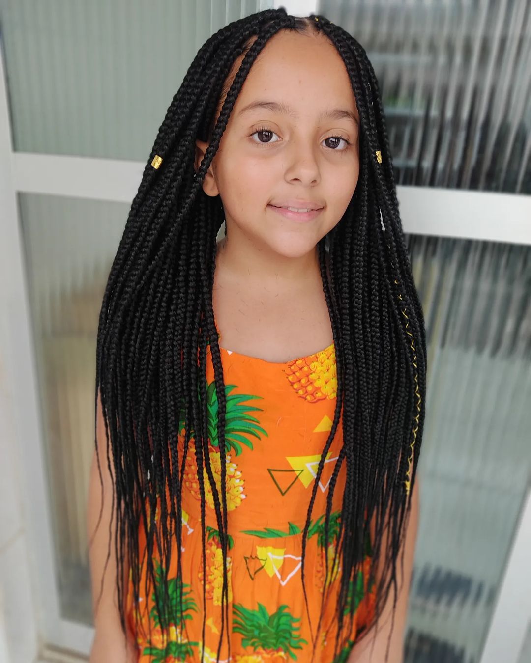 Long Box Braids With Gold Beads — Winter Hairstyles for Black Kids