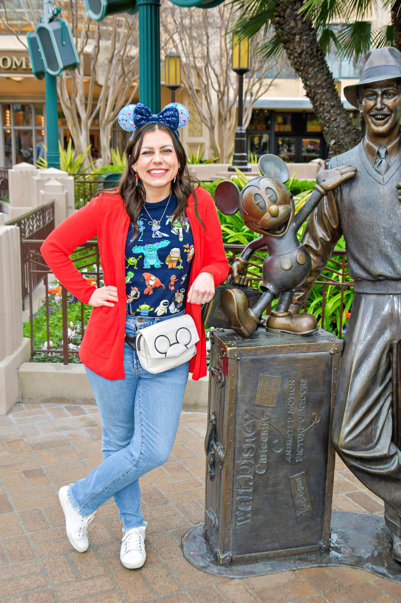 Red Cardigan with Disney Graphic Tee and Sneakers — Disney Winter Outfits