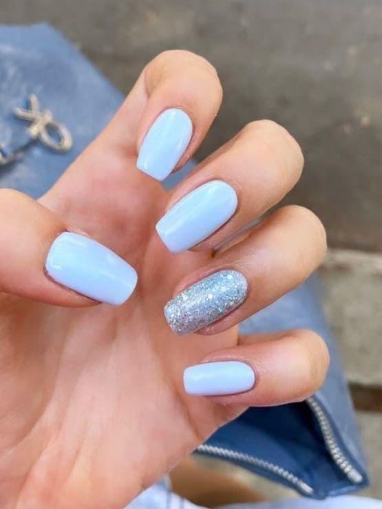 Baby Blue Glitter Accent Coffin Nails Baby Blue Glitter Accent Coffin Nails — Icy Blue Nails
