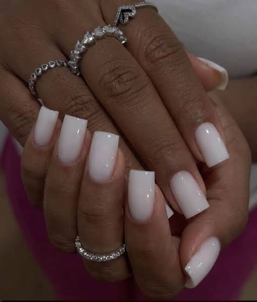Opaque Milky White Medium Squoval — Milky White Nails