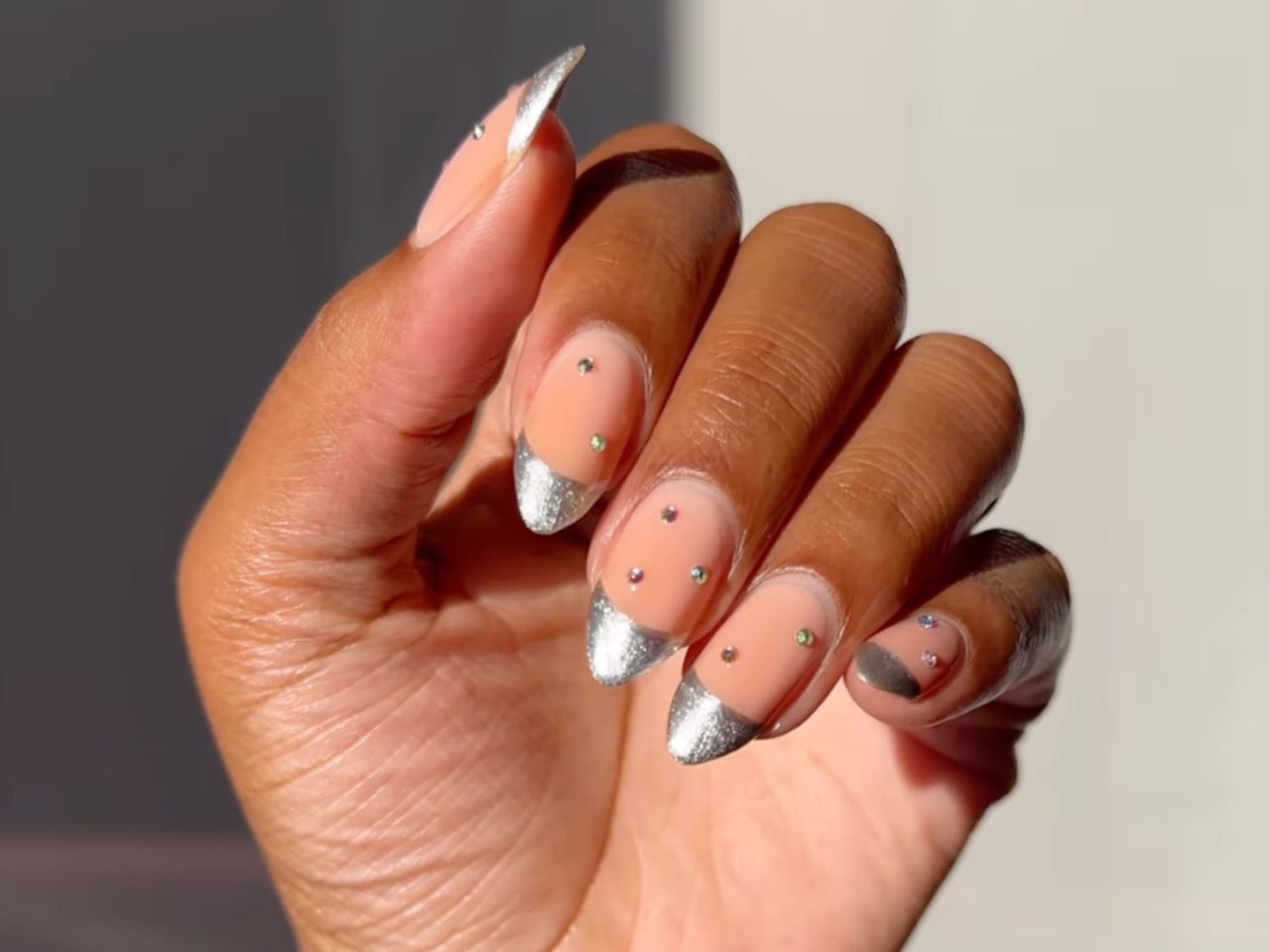 Sheer Nude Silver Chrome French Sheer Nude Silver Chrome French — Winter Nail Colors