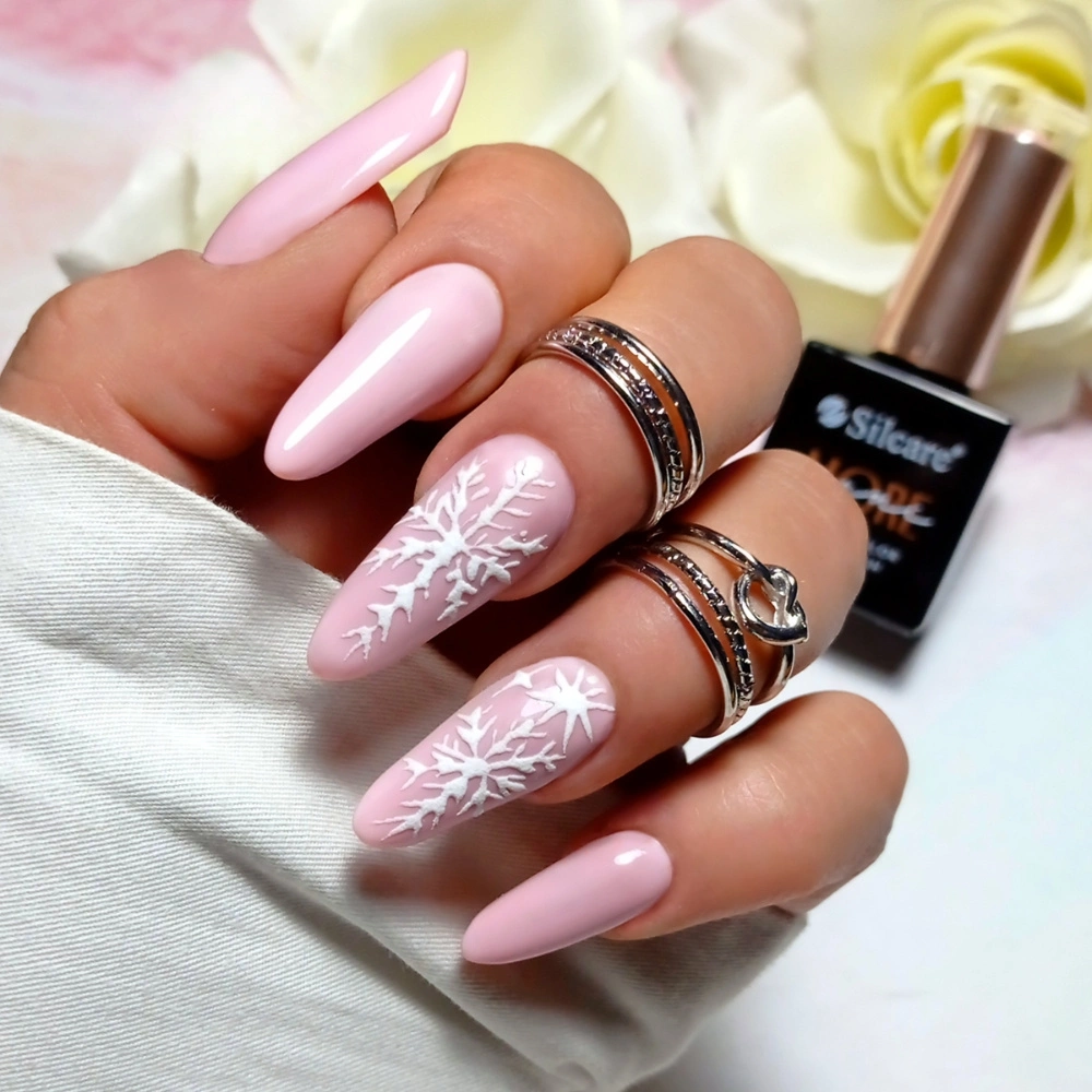 Pastel Pink Intricate Snowflake Nails Pastel Pink Intricate Snowflake Nails