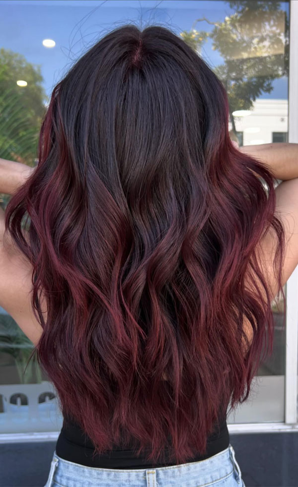 Wine Red Ombre on Long Hair Wine Red Ombre on Long Hair — Winter Red Hair Colors