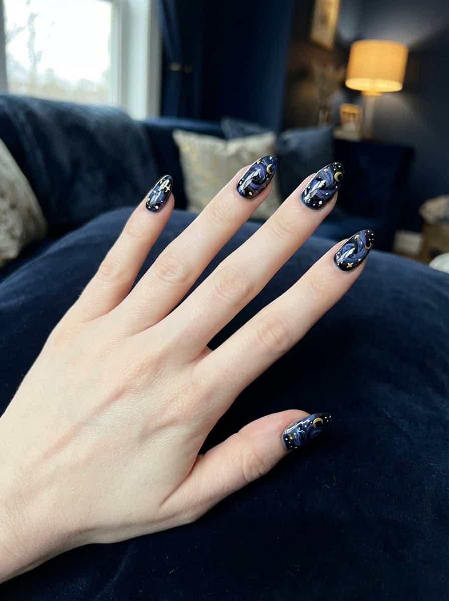 Celestial Night Sky Ovals Celestial Night Sky Ovals — Navy Blue Nails