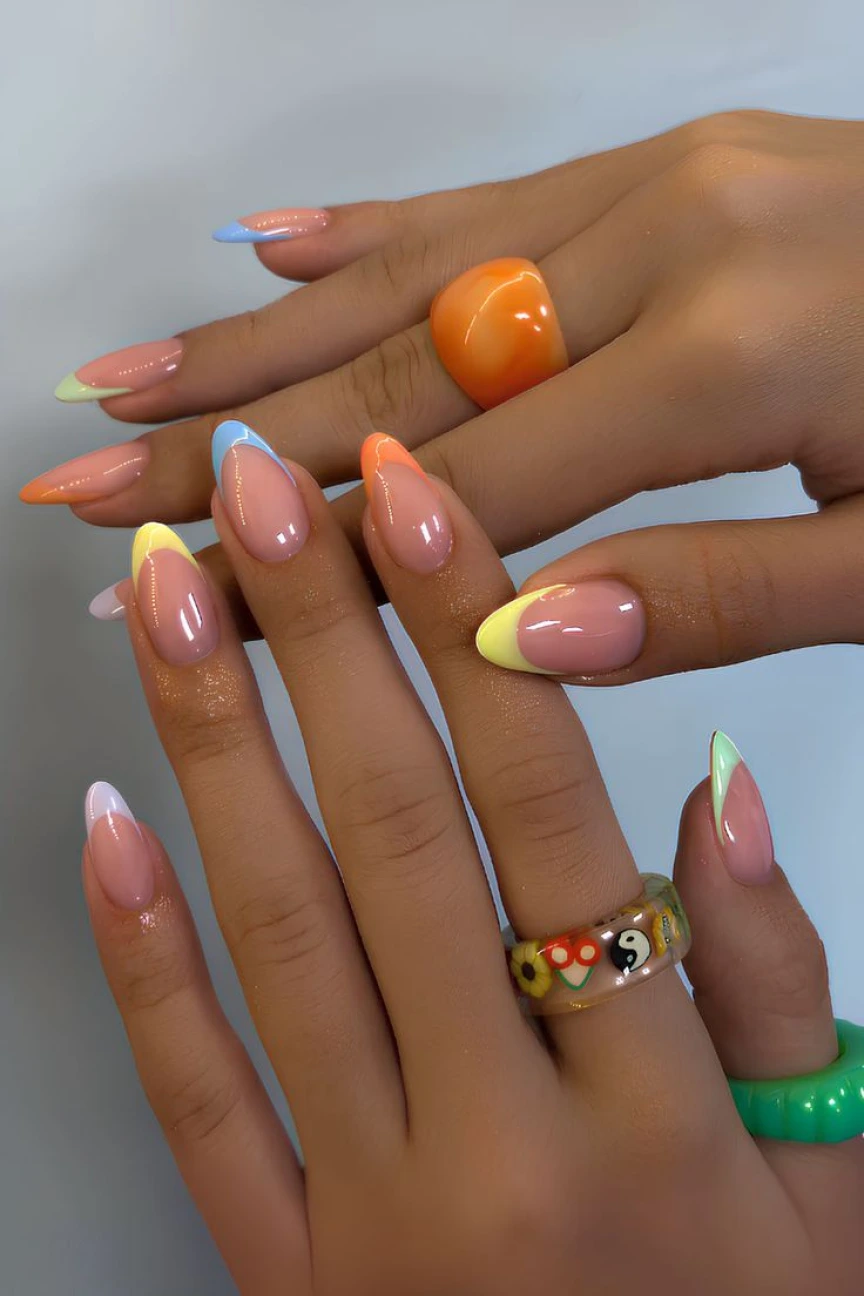 Pastel French Tip Almond Nails — Winter to Spring Transition Nails