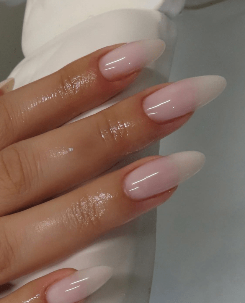 Sheer Pink to White Ombré French Almond Nails Sheer Pink to White Ombré French Almond Nails — Almond Nail Inspo