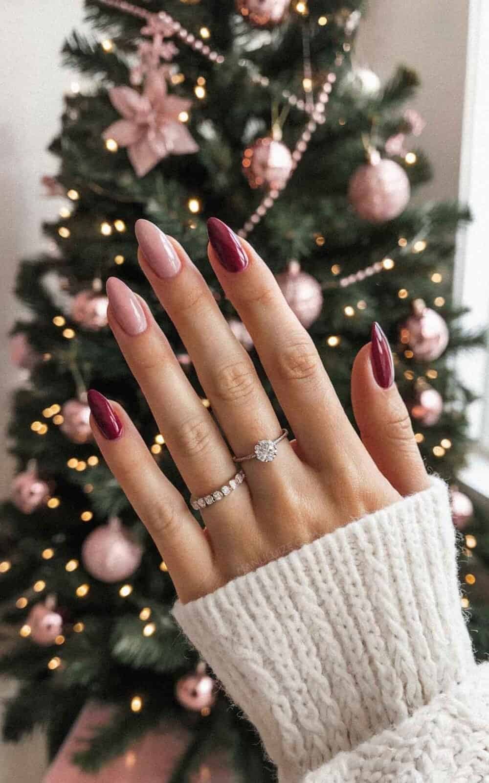 Alternating Pink Nude and Burgundy Stilettos Alternating Pink Nude and Burgundy Stilettos — Burgundy Nails
