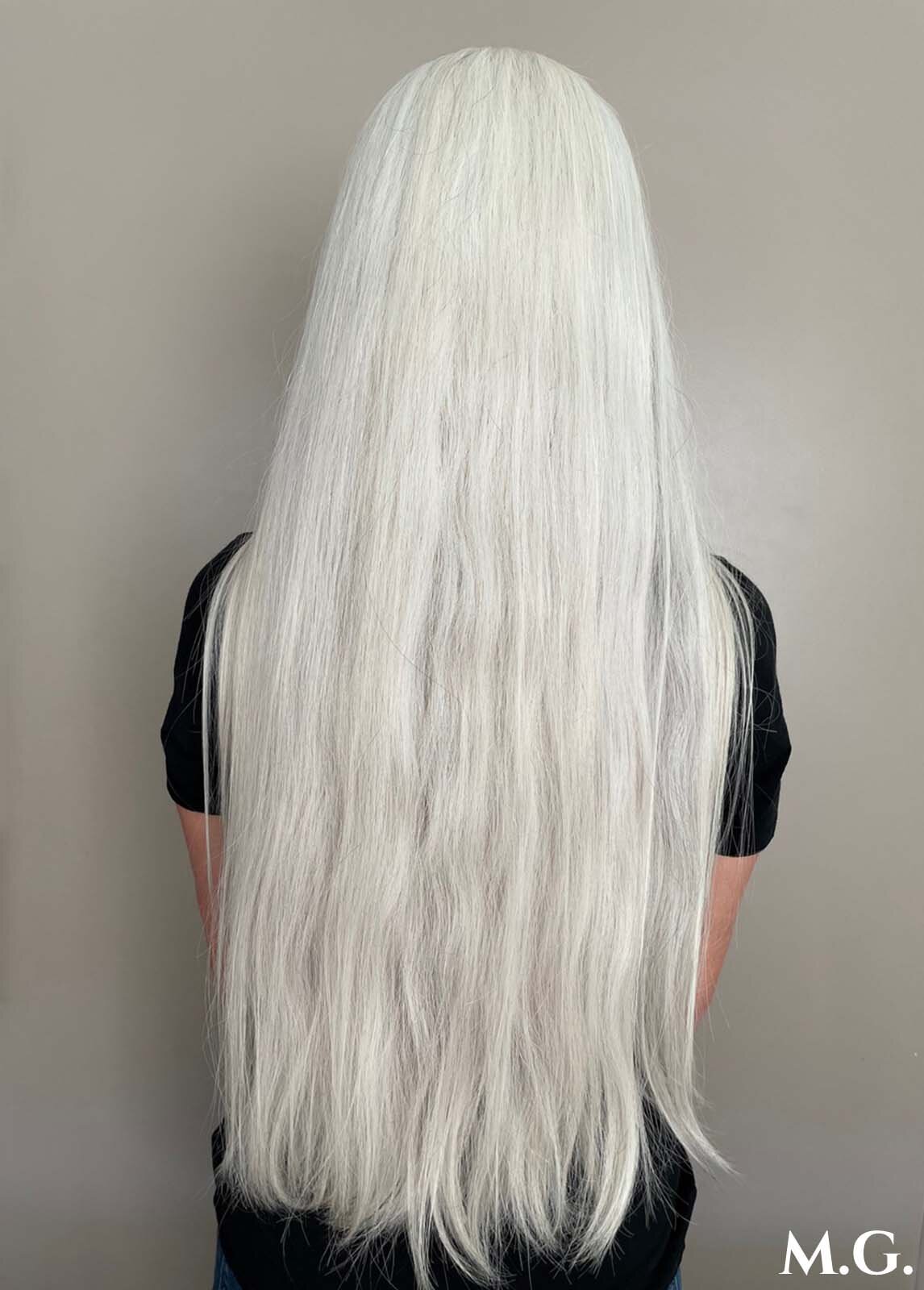 Sleek Platinum Gray Hair — Winter Hairstyles for Gray Hair
