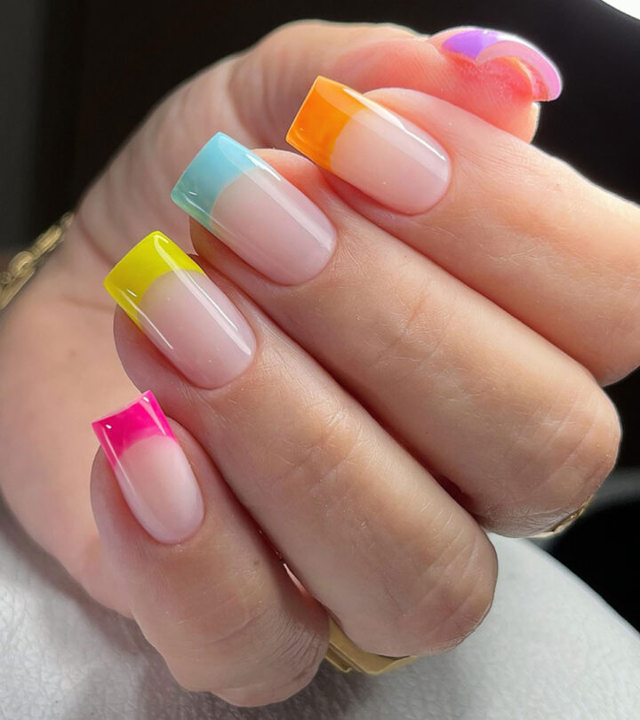 Medium Square Neon French Tips Medium Square Neon French Tips — Trendy Simple Nail Designs