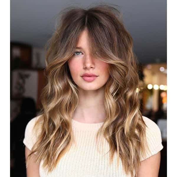 Front View Mid-Back Dark Blonde With Curtain Bangs — Long Winter Haircuts