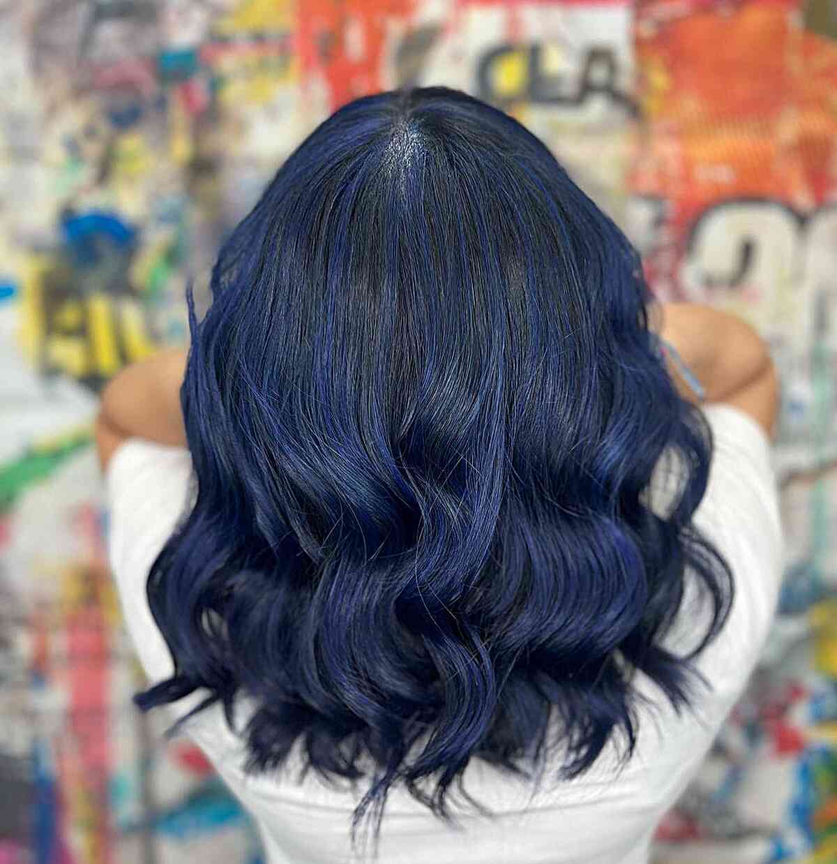 Layers Black With Vibrant Blue Highlights Collarbone — Blue Black Hair