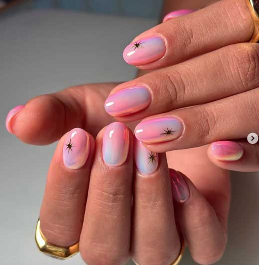 Pastel Pink Blue Ombre with Black Stars Pastel Pink Blue Ombre with Black Stars — Ombre Nail Designs