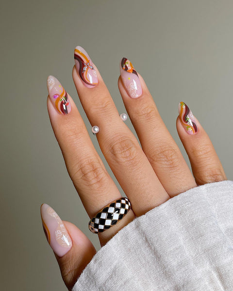 Medium Stiletto Abstract Swirls and Butterfly — Cute Nail Designs