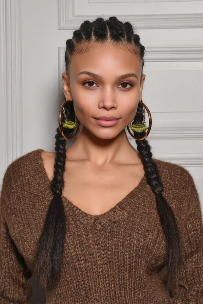 Dark Brown Two Braids — Winter Hairstyles for Long Hair