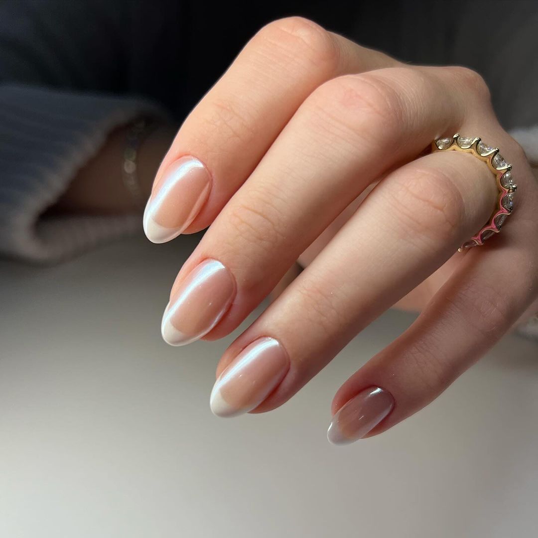 Classic French Milky Pink Medium Oval Nails Classic French Milky Pink Medium Oval Nails — Natural Winter Nails