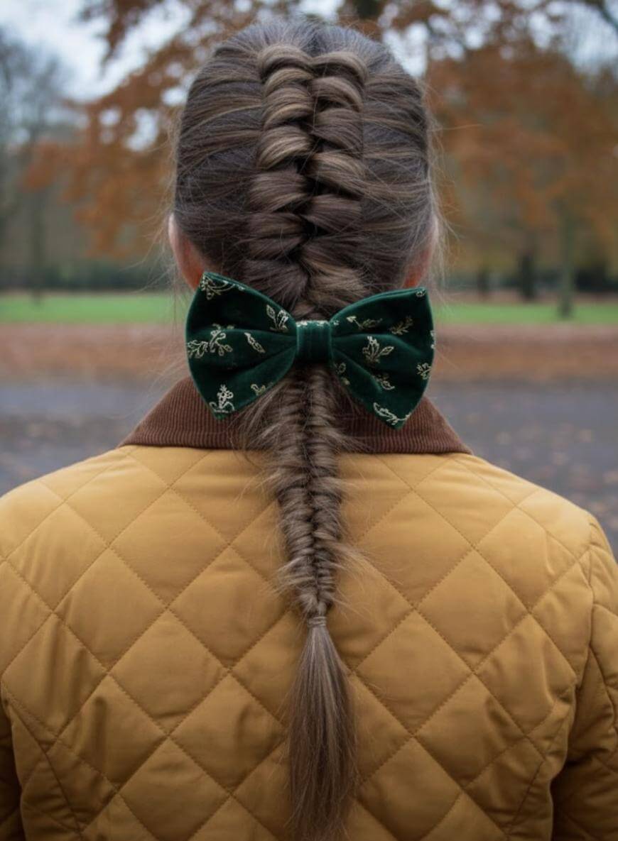 Fishtail Braid With Velvet Bow Fishtail Braid With Velvet Bow — Cute Winter Hairstyles