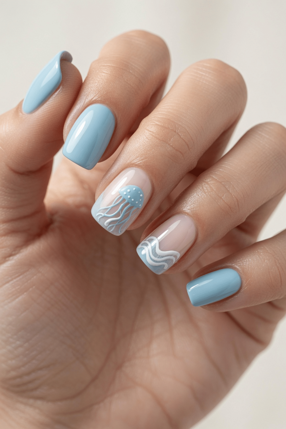 Medium Square Jellyfish Art Nails — Blue Nail Inspo