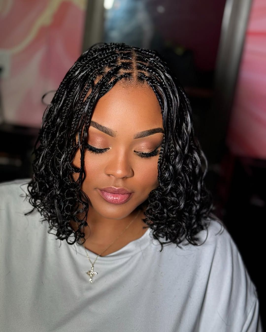 Black Bob with Braids and Wet-Look Curls — Winter Natural Hairstyles