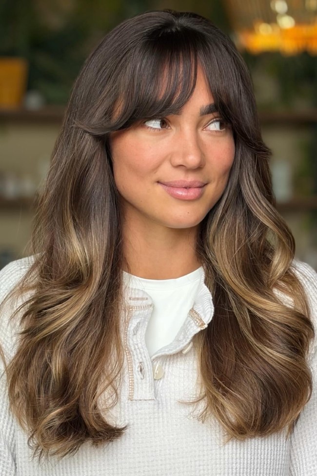 Medium Brown With Ash Blonde Curtain Bangs Medium Brown With Ash Blonde Curtain Bangs — Mushroom Brown Hair