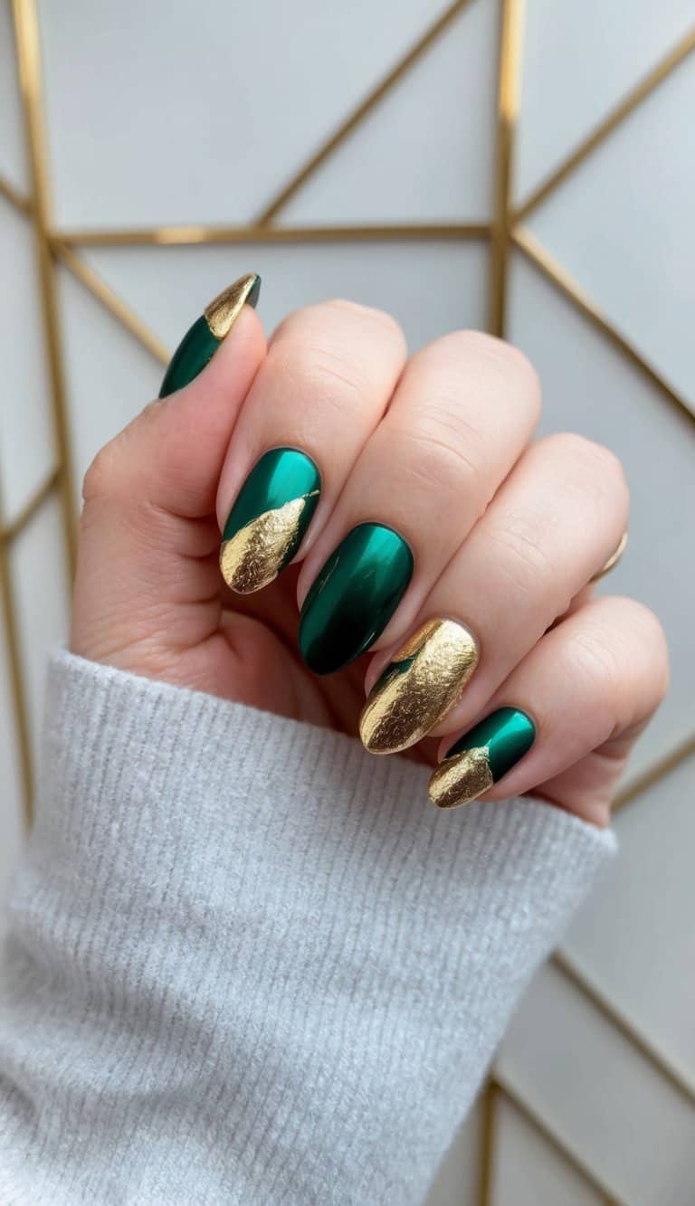 Emerald Green with Gold Foil Accents Emerald Green with Gold Foil Accents — Emerald Green Nails