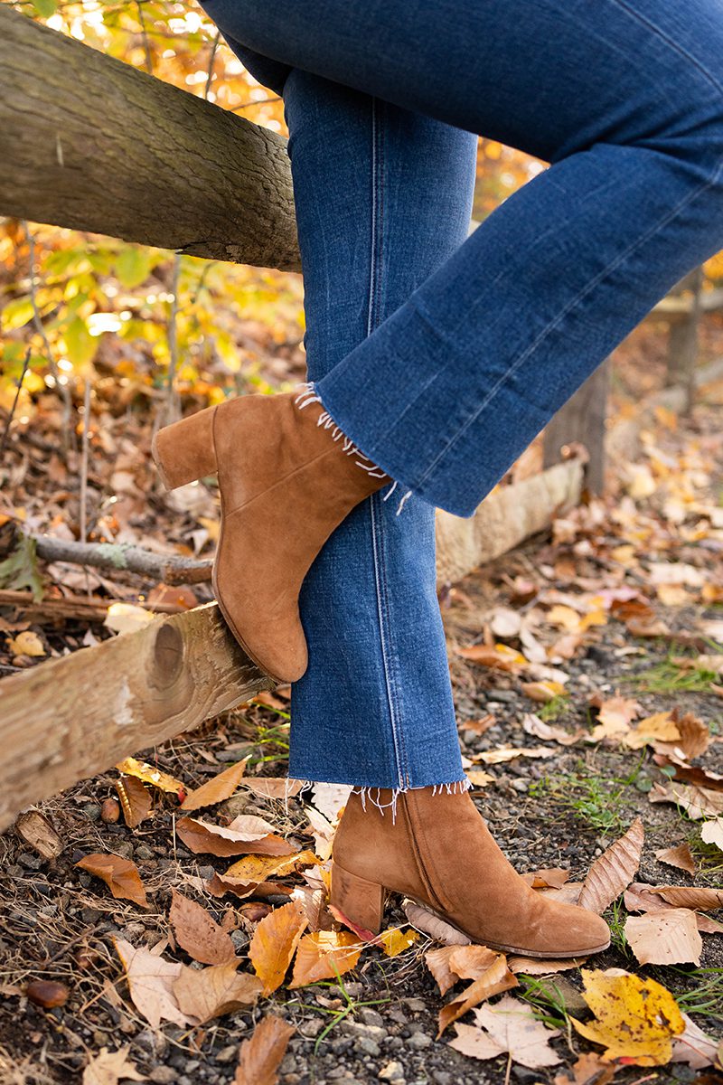 Brown Suede Ankle Boots with Cropped Flare Jeans — Suede Boots Outfits